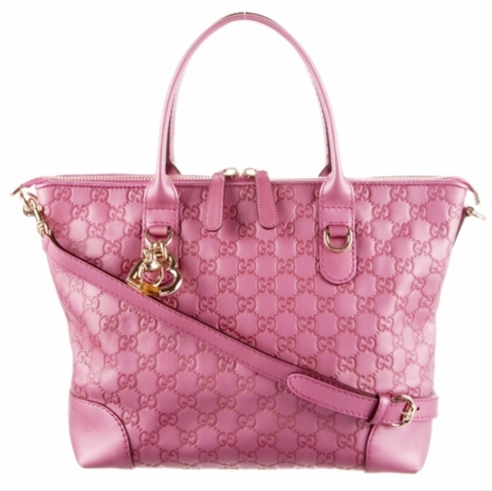 🇮🇹Gucci Guccissima Metallic Soft Heart Bit Leather Tote Bag In"Fresia Rose"💓